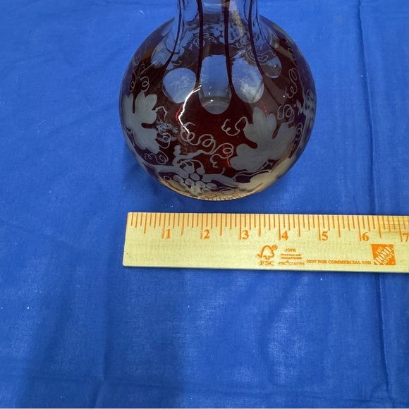 Vintage Ruby Red Bohemian Glass Vase with Grape Vine Design - Picture 7 of 10